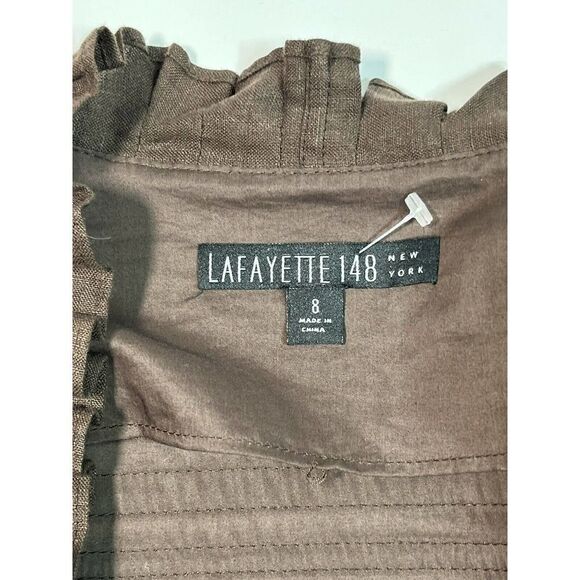 Lafayette 148 Brown Blazer Jacket Size 8 Hook Ruffle Linen Blend Dressy Feminine - Picture 4 of 12